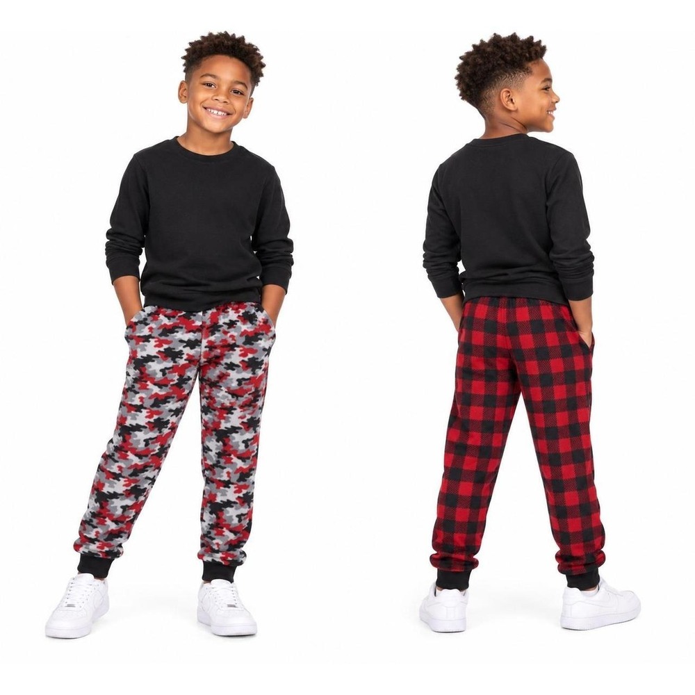 Boys' Fleece Pajama Pants 2-Pack by Hanes Camo Plaid Size 10/12 New With Tags